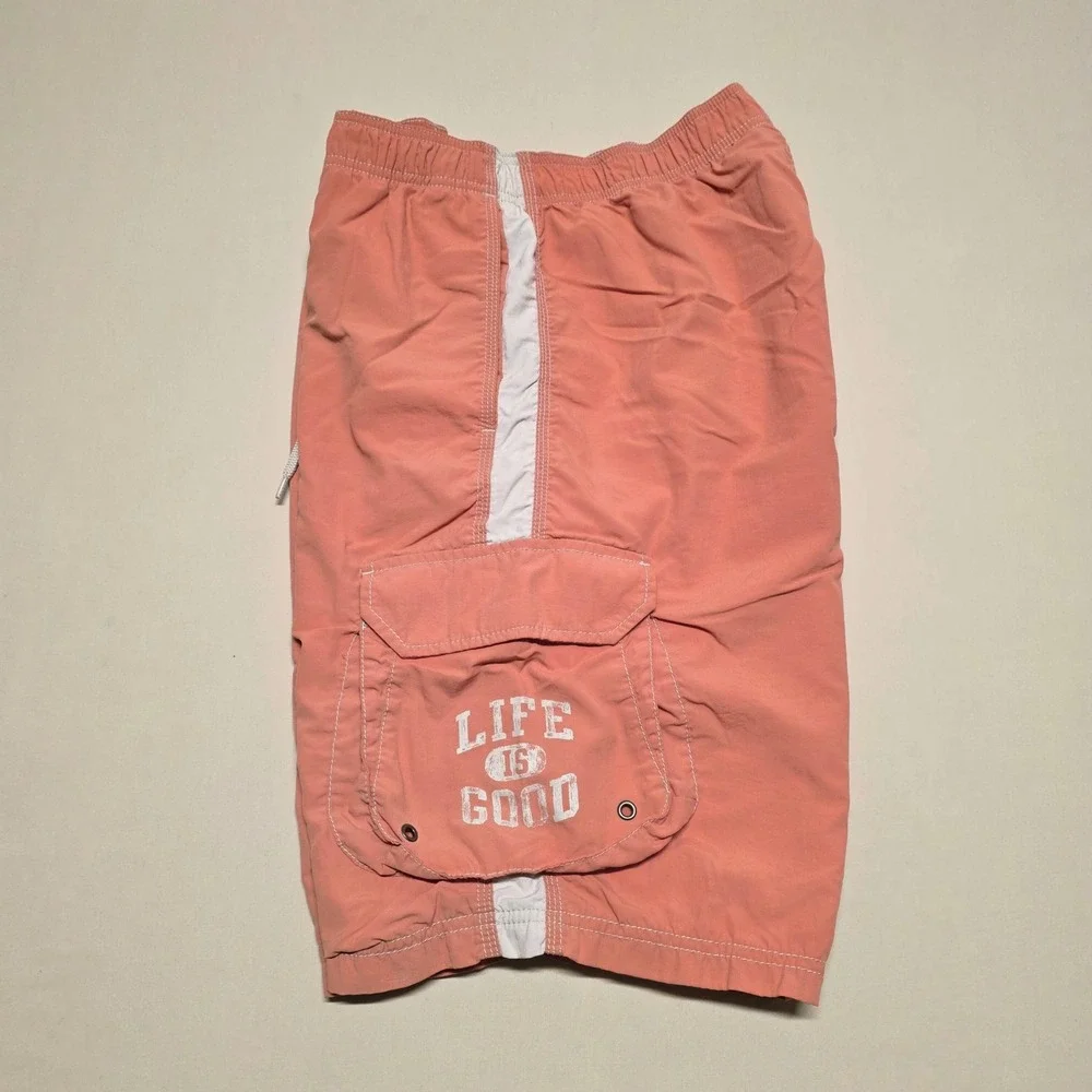 Life is Good Men Cargo Shorts Size Medium Faded Orange Mesh Lined